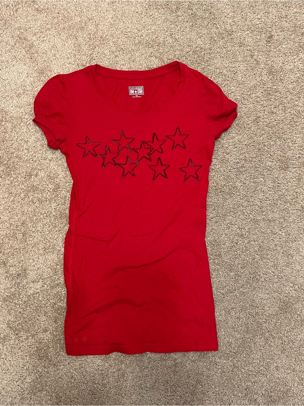 Converse Red Short-Sleeve Tee with Star Outline Motif